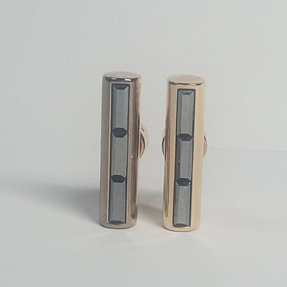 Michael Kors Gold Barrel Earrings with Black Stones - Picture 11 of 11